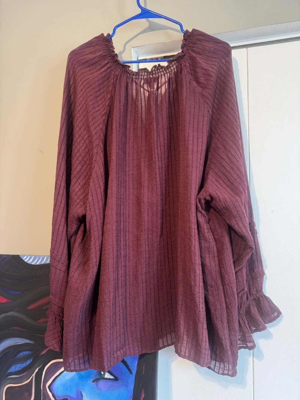 Torrid 5 / 5X Burgundy Boho Crinkle Gauze Blouse Ruffle Tiered Sleeve Hippie - Picture 5 of 8
